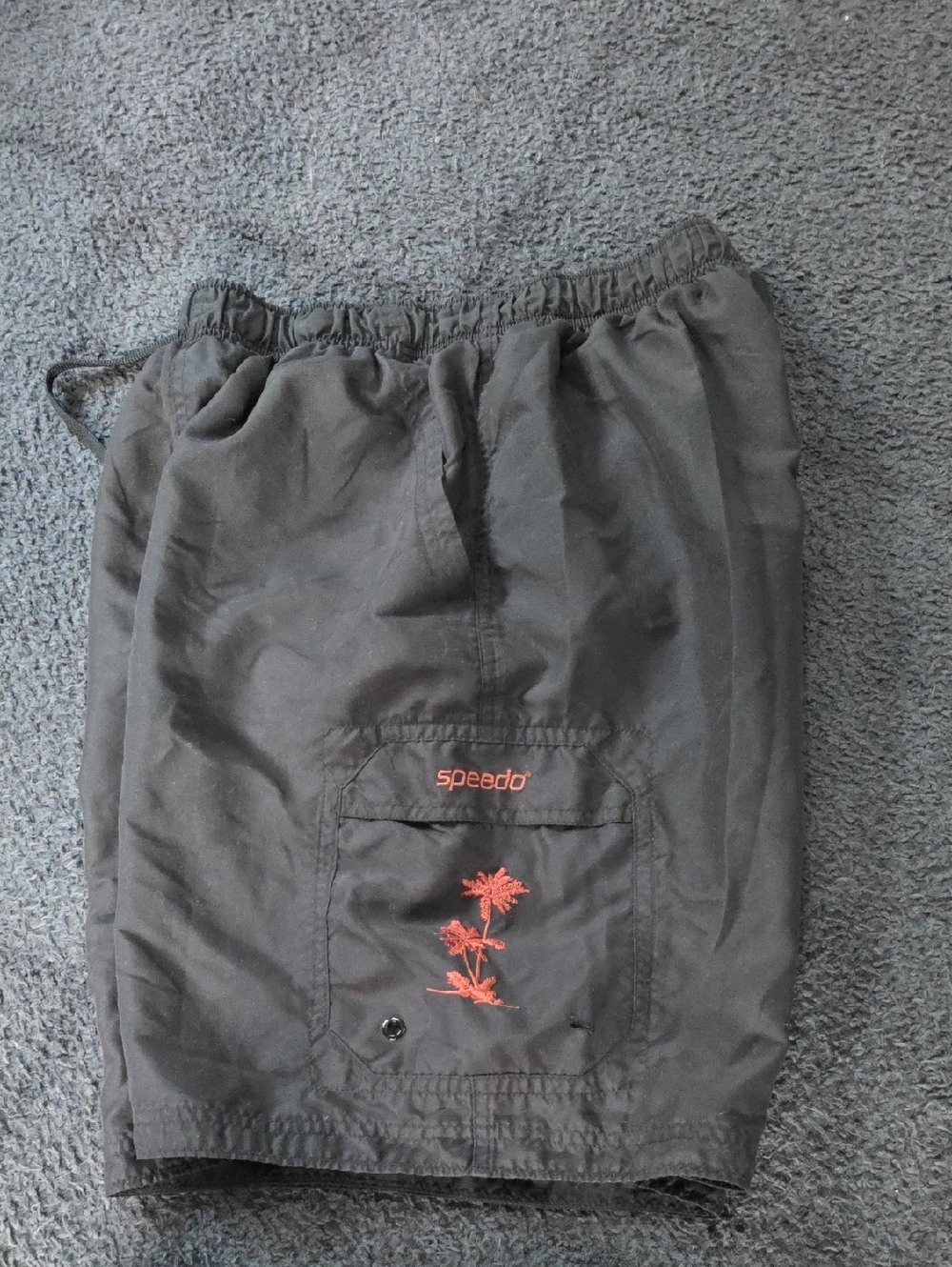 Men's Speedo Black Swim Cargo Pkts Board Shorts Coral Palm Motif Vintage Sz M